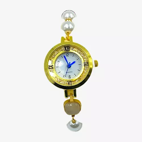 Elegant Gold Pearl Square Bracelet Watch for Women - Analog Quartz