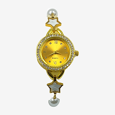 Gold Star & Pearl Charm Bracelet Watch for Women | Quartz