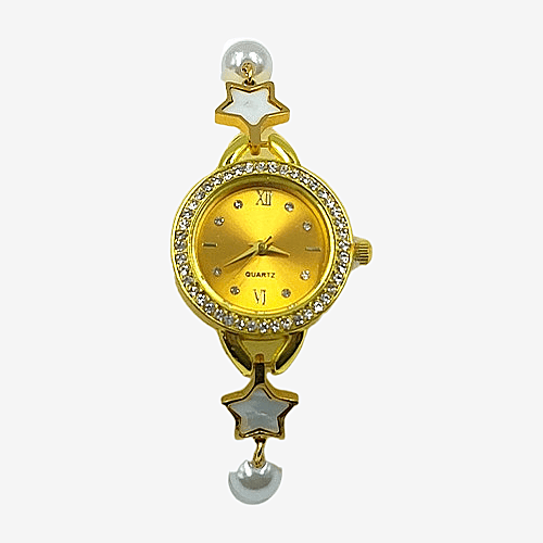 Gold Star & Pearl Charm Bracelet Watch for Women | Quartz