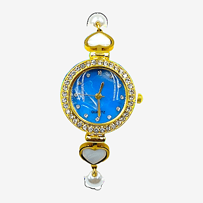 Elegant Blue Dial Pearl Bracelet Watch for Women - Gold Tone