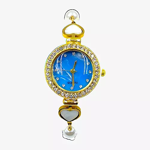 Elegant Blue Dial Pearl Bracelet Watch for Women - Gold Tone