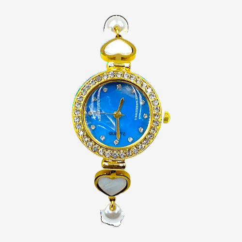 Elegant Blue Dial Pearl Bracelet Watch for Women - Gold Tone