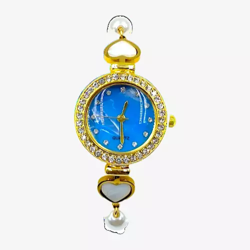 Elegant Blue Dial Pearl Bracelet Watch for Women - Gold Tone
