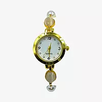 Elegant Women's Pearl & Cat-Eye Stone Bracelet Watch