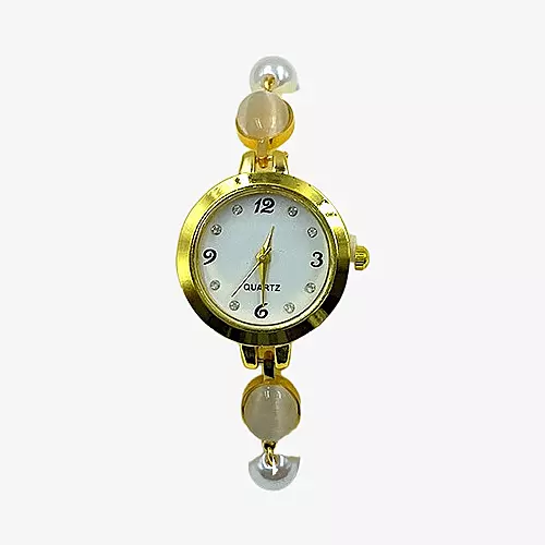 Elegant Women's Pearl & Cat-Eye Stone Bracelet Watch