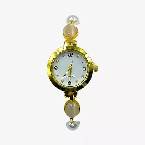 Elegant Women's Pearl & Cat-Eye Stone Bracelet Watch