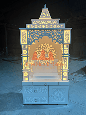 Premium Corian Mandir with Intricate Carvings and LED Lighting Premium Corian Mandir with Intricate Carvings and LED Lighting