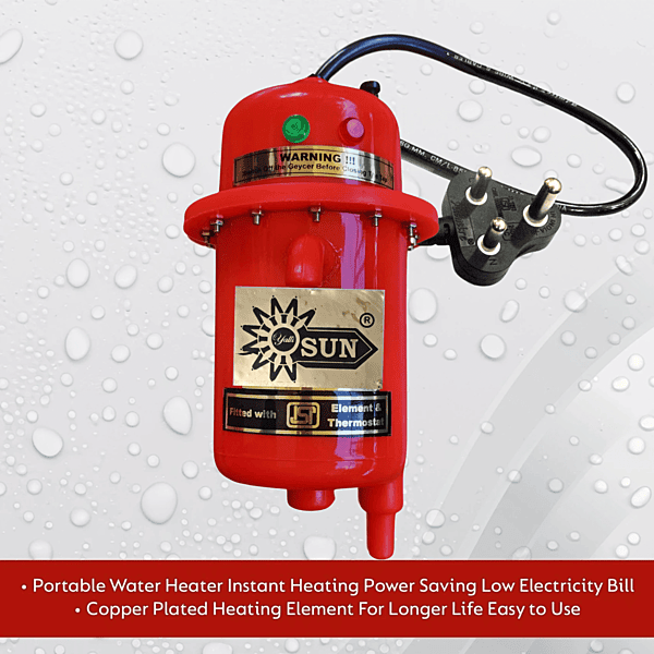 Yalli Sun Instant Water Heater 3KW Copper Coil - Portable Electric Geyser for Bathroom & Kitchen