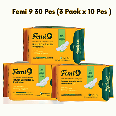 Femi 9 Happy Day Everyday Sanitary Napkins XL 320mm - Pack of 3 (30 Pads)