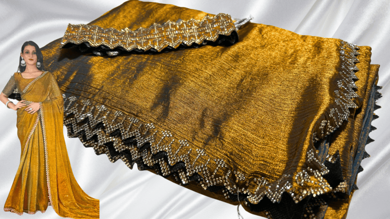 Man Space Stone Designer Belt Saree - Yellow Black