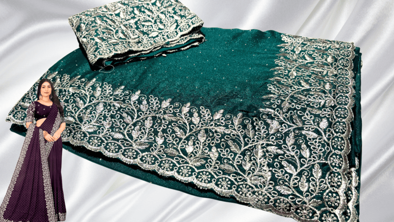 Ferrari Marble Silver Designer Saree - Bottle Green