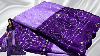 Bandhani Mirror Silk Saree - Lavendar