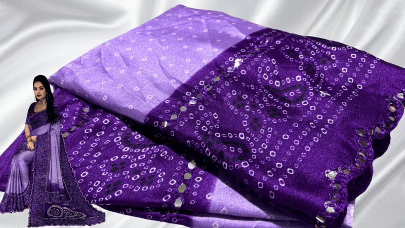 Bandhani Mirror Silk Saree - Lavendar