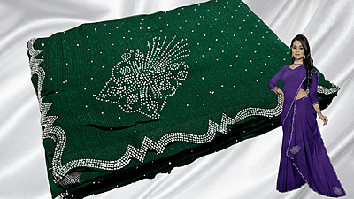Samiksha Chiffon Stone Work Saree - Bottle Green Samiksha Chiffon Stone Work Saree - Bottle Green