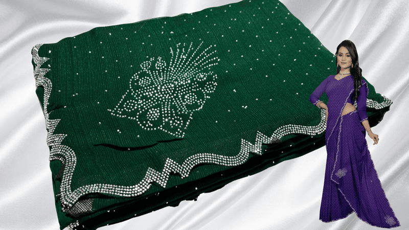 Samiksha Chiffon Stone Work Saree - Bottle Green