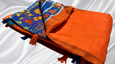 Kalankari Linen Cotton Saree - Orange Kalankari Linen Cotton Saree - Orange