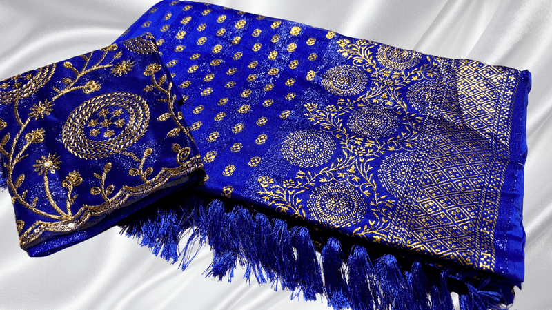 Marble Designer Foil Work Saree - Royal Blue