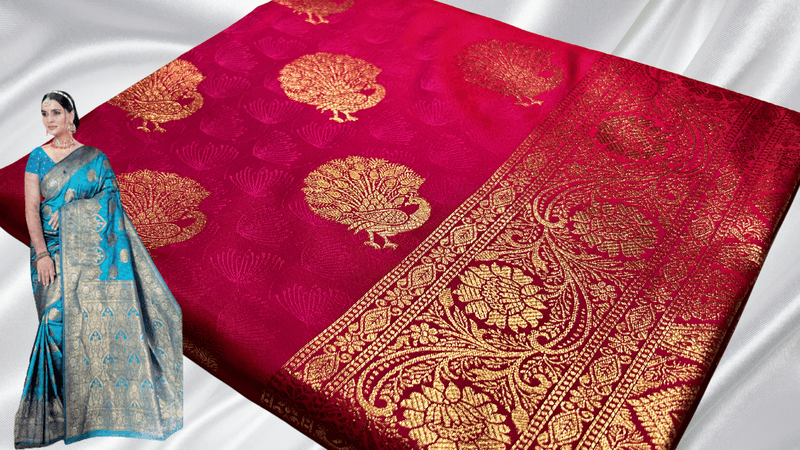 Banarasi Wedding Jari Silk Saree - Red Rose
