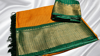 Shanti Pattu Gold Fany Silk Saree - Orange & Pine Shanti Pattu Gold Fany Silk Saree - Orange & Pine