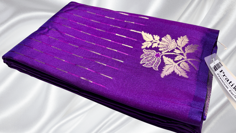 Raindrop Floral Silk Saree - Purple