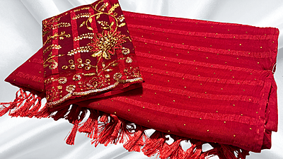 Solo Popcorn Gold Designer Saree - Red Solo Popcorn Gold Designer Saree - Red