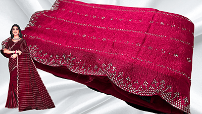 Maharani Stone Work Saree - Rani Pink