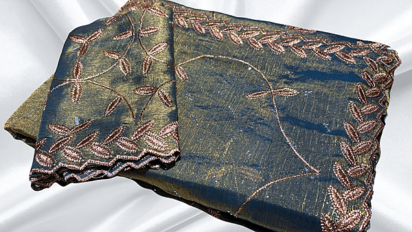 Super Hit Space Embroidery Stone Work Saree - Aqua