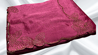 Butterfly Gold Stone Marble Saree - Magenta