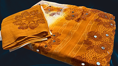Sun Shine Aari Work Fancy Saree - Mustard