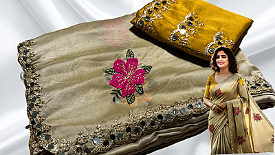 Nice Look Mirror Work Saree - Yellow