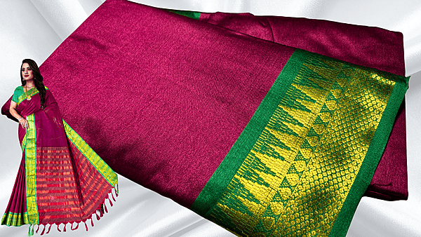 Anamat Soft Silk Gold Jari Saree - Magenta