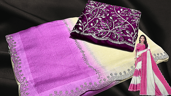 New Launch Marble Stone Work Saree - Dark Plum