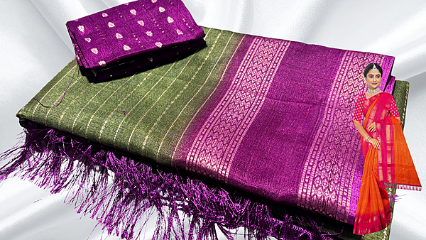 Kaveri Dual Retta Patta Silk Saree - Moss & Purple