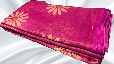 Brasso Cotton Digital Flower Saree - Pink