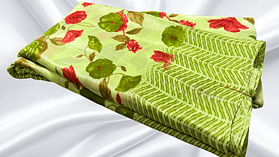 Turkey Silk Floral Saree - Leaf Green