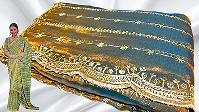 Rudha Golden Stone Work Saree - Aqua