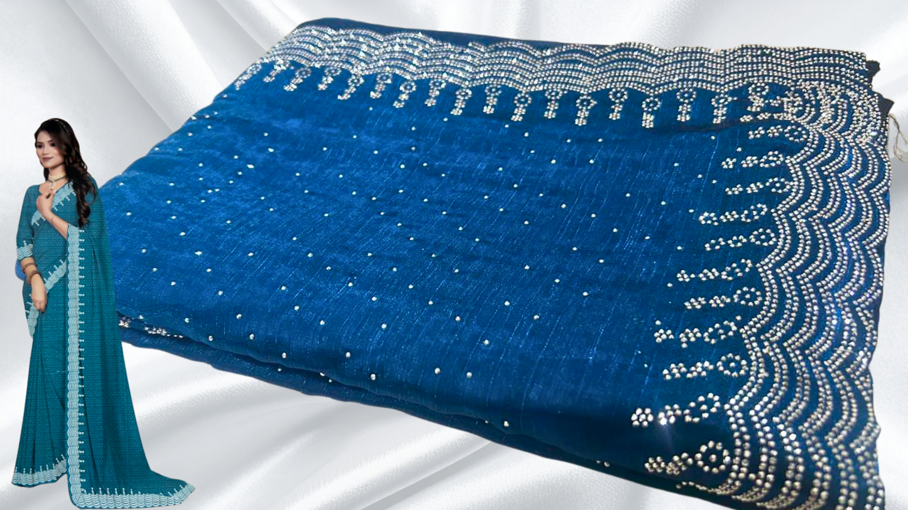 Rahita Stone Work Space Silk Saree - Blue