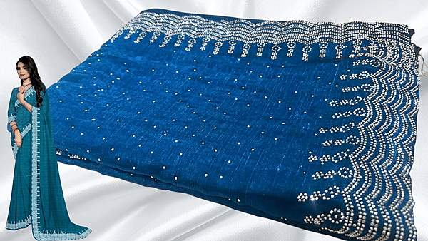 Rahita Stone Work Space Silk Saree - Blue