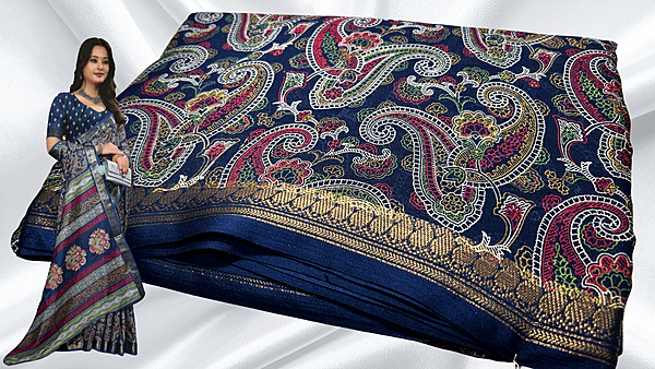 Aariv Binny Silk Small Jari Saree - Navy