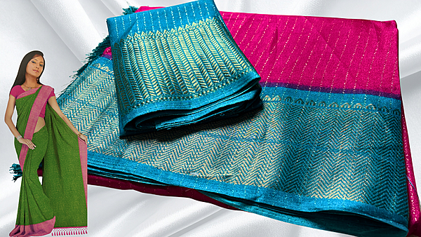 Mangalam Soft Vaira Oosi Saree - Pink & Aqua