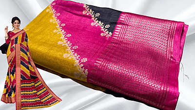 Dola Silk Gold Jari 3 Layer Saree - Pink