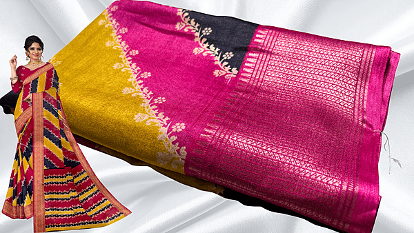 Dola Silk Gold Jari 3 Layer Saree - Pink