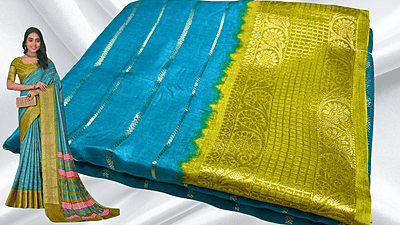 Suryamukhi Binny Silk Jari Dual Saree - Turquoise