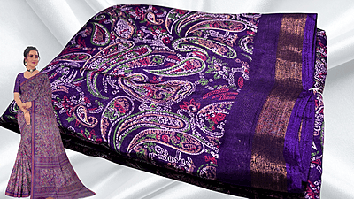 Kashmiri Silk Gold Patta Saree - Violet