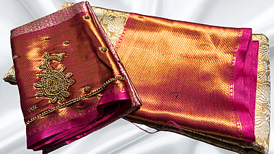 Ambani Silk Saree & Aari Work Blouse - Pink