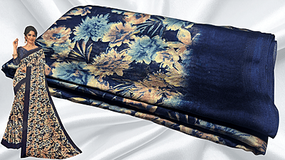 Black Rangoli Floral Saree - Navy Black Rangoli Floral Saree - Navy