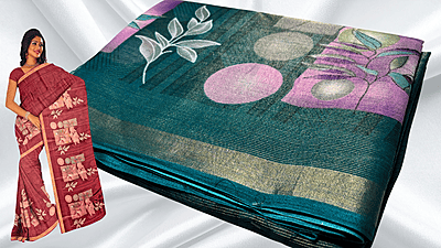 Sundar Cotton Tissue Saree - Blueish Green