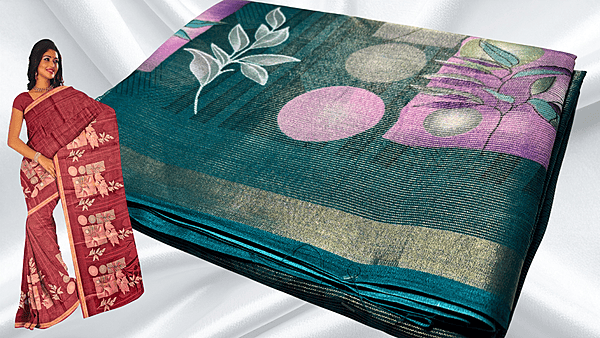 Sundar Cotton Tissue Saree - Blueish Green