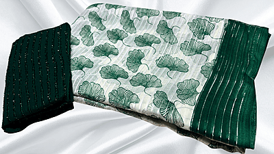 Love Heart White Soft Saree - Dark Green