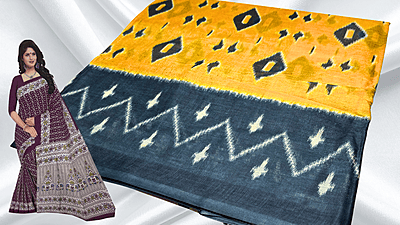 Pushpa Pure Cotton Saree - Yellow & Gray Pushpa Pure Cotton Saree - Yellow & Gray